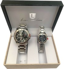 Couple Pair Quartz Watches His and Her GiftSet Metal Strap Analog Silver Watches