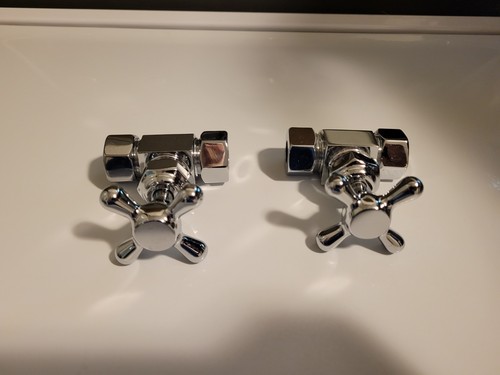 Cross-handle Triple Dipped Chrome Solid Brass Gate Valves Pair