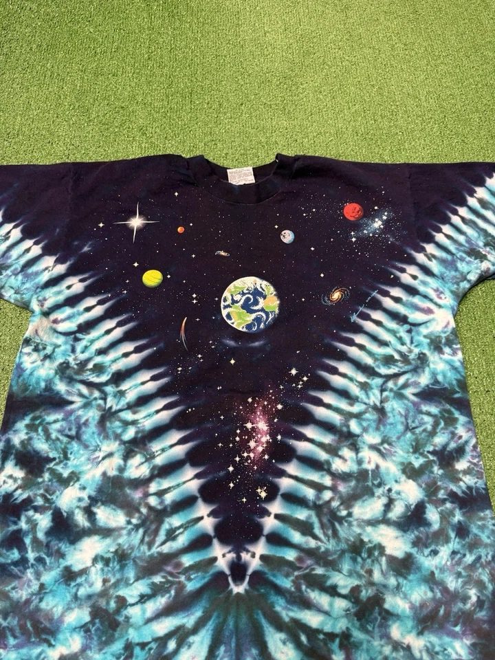 Vintage 1992 Liquid Blue Galaxy Space Tie Dye T-Shirt Mens XL (Large) Grunge AOP - Image 2 of 4