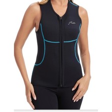 Hevto Womens sz16 3mm Neoprene Wetsuit Vest Black Front Zip Sleeveless Top NEW