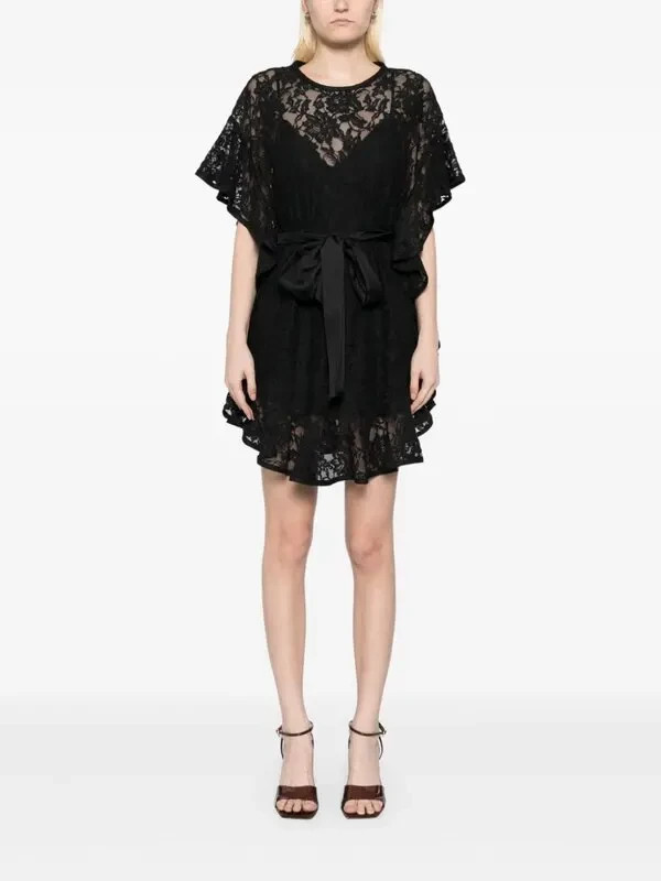 Zimmermann NWT Black Crush Lace Frill Tunic Top Mini Dress Size 2P