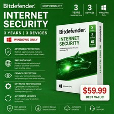 Bitdefender Internet Security - 3 Years 3 Windows Devices / LATEST VERSION