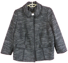 CJ1103-NWT TALBOTS Women's Tweed Wool Blazer Jacket 3/4 Sleeve Black White 14W