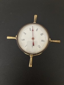 Vtg Marine Thermometer Brass - Made In France Desktop Paperweight Ships Wheel