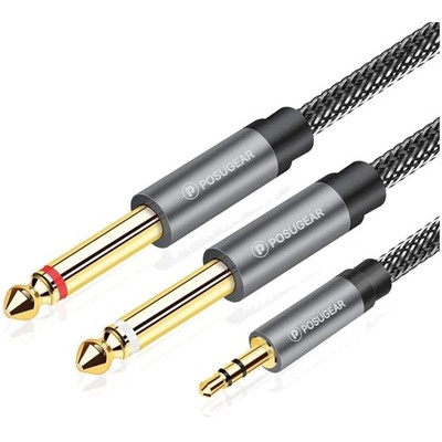 3.5mm Klinke auf Dual 6.35mm Mono Y AudioKabel 2M, Nylon Geflochten 6.35mm Kl...