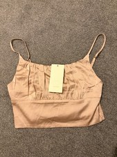 Pink Boutique Taupe Satin Ruched Bust Crop Top Size Medium. New With Tags