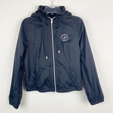 Abercrombie  Fitch Windbreaker Kids Large Navy Blue Hooded Full Zip Logo Jacket
