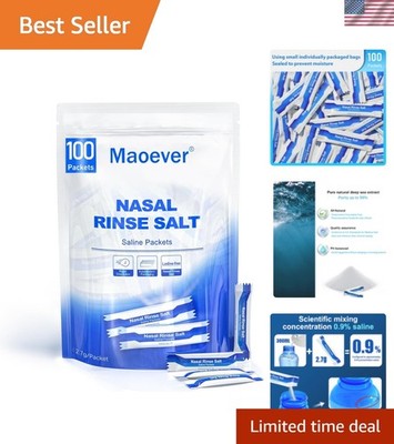Neti Pot Salt Packets - 100 Individually Wrapped Saline Packets for Nasal Was...