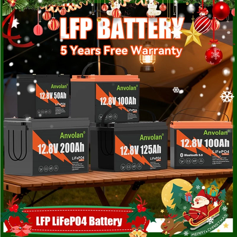 ANVOLAN Akku 12V 200Ah 100Ah 50Ah 125Ah LiFePO4 Battery Lithium BMS for Motorhome Solar
