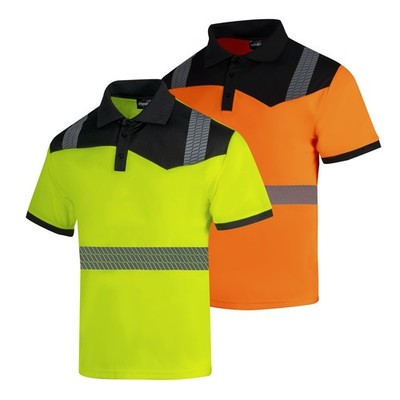 WISIGO Hi Vis Safety Polo Shirts for Men 2 Pack Class 3 Reflective High