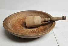 Vintage Bowl & Masher  Primitive Farmhouse Rustic Solid Wood Unfinished