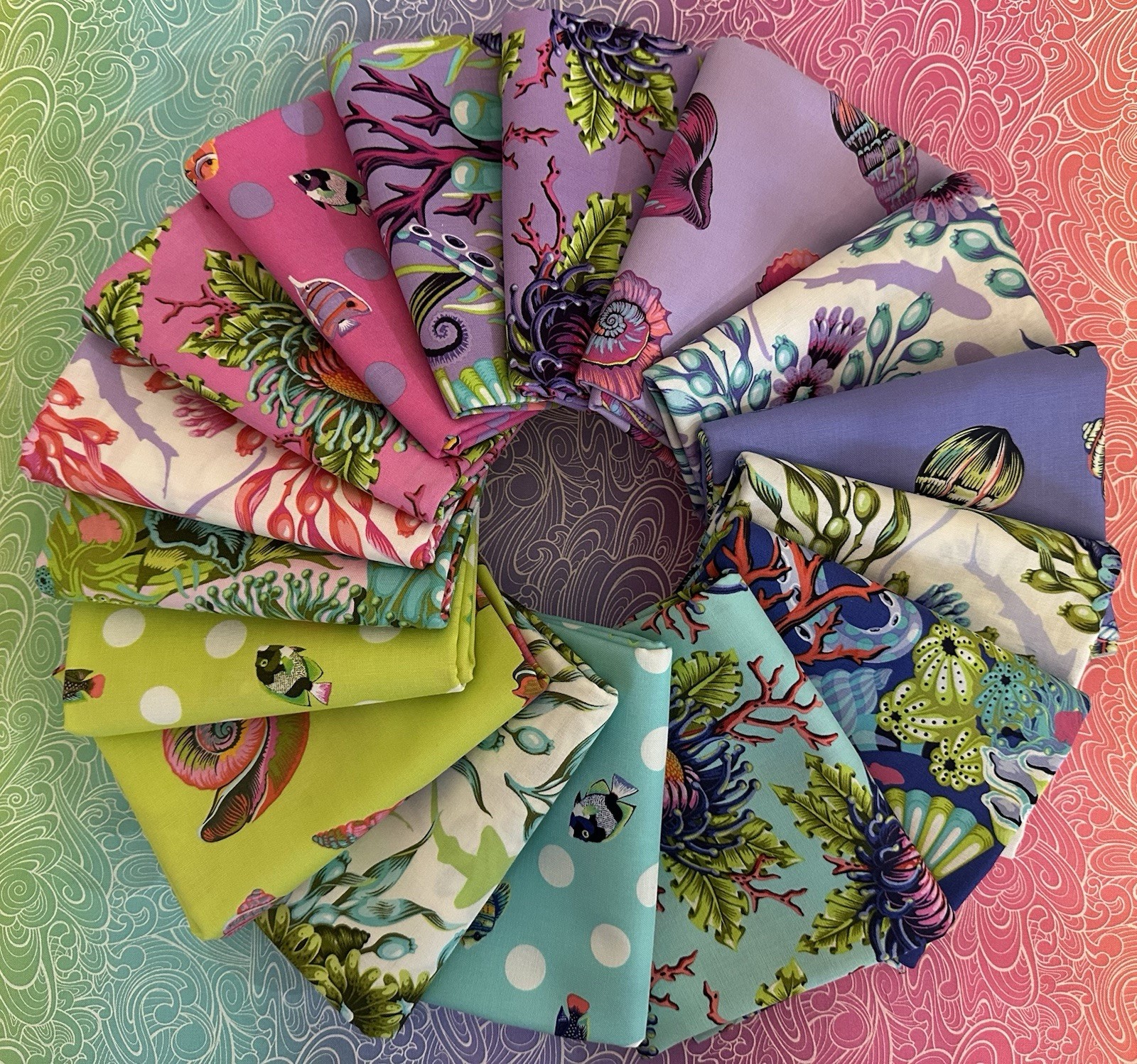 NEW! TULA PINK FLORAL REEF SAMPLER 16 PIECE FAT QUARTER BUNDLE COTTON FABRIC