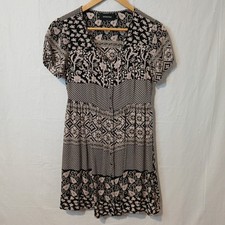 Minkpink Dress Blouse Size XS Black And Tan Print Cap Sleeve Micro Buttons