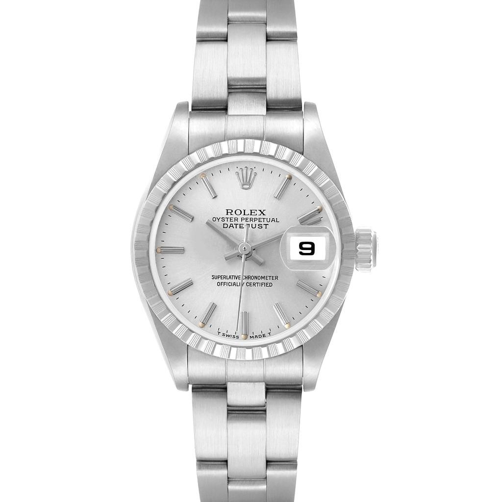 Rolex Date Silver Dial Engine Turned Bezel Steel … - image 1