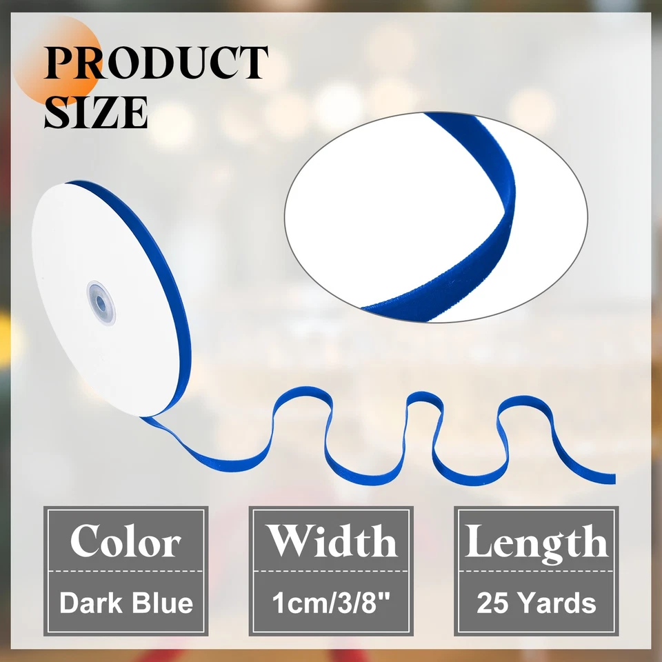 Dark Blue Velvet Ribbon 3/8" Wide x 25 Yards Vintage Single Face Roll - Image 2 of 4