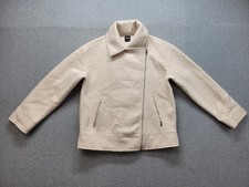 Zara Women Jacket S Cream Beige Boucle Moto Blazer Asymmetric Zip Long Sleeve