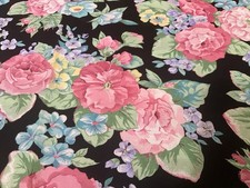 Cranston VIP Cotton Floral Fabric 3 plus Yards Black Background, Pinks, Blues