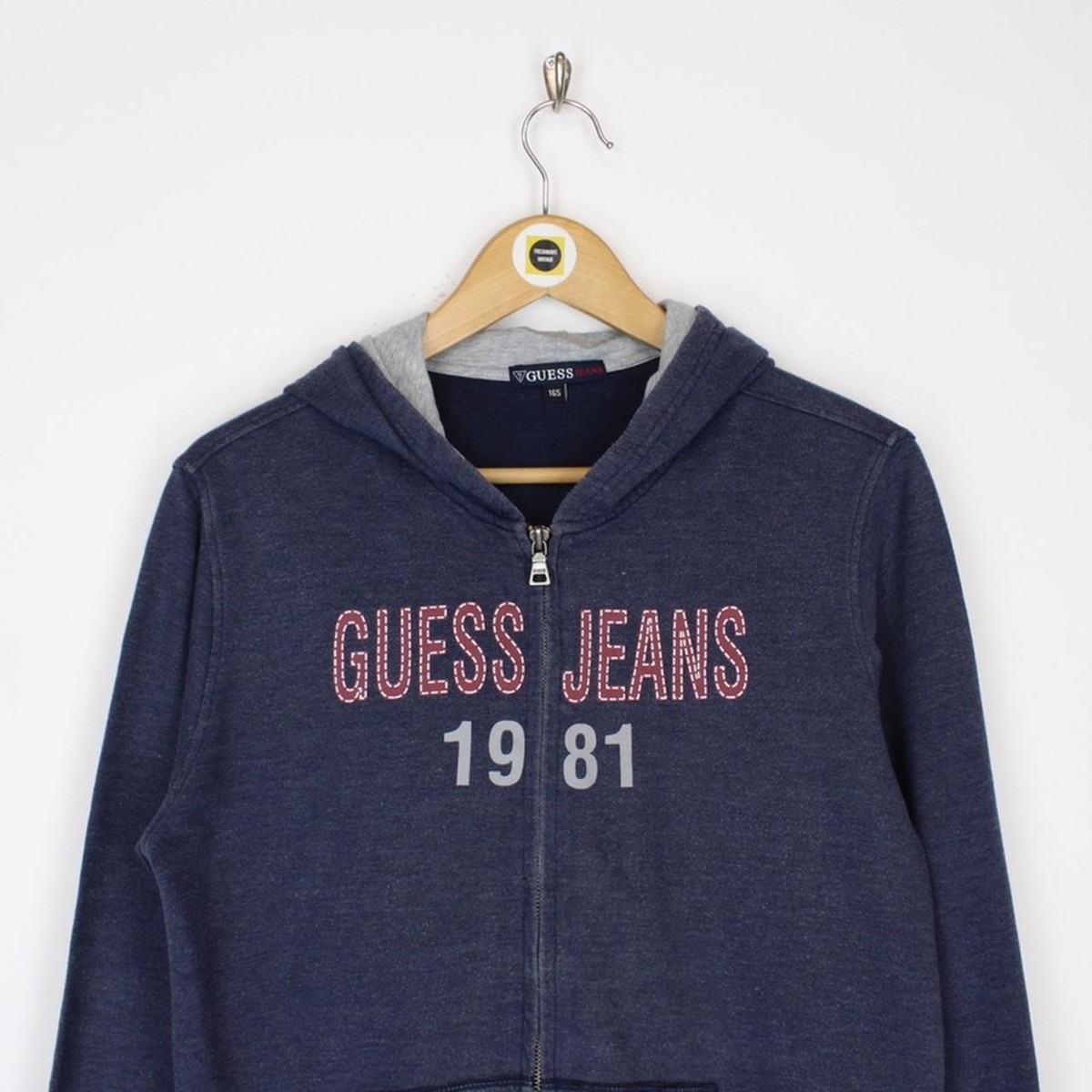 Vintage Guess Jeans Blue Zip Up Spellout Hoodie Jumper UK