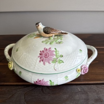 9.5  Rothschild Bird Top Tureen Herond Hungary Handpainted Porcelain Vintage
