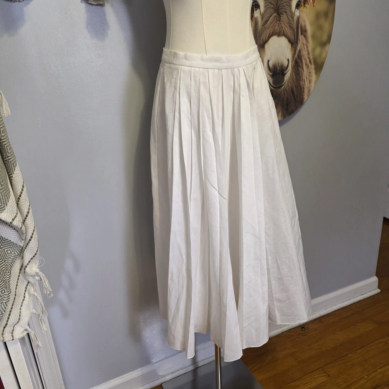 Ralph Lauren Purple Label Arnav Pleated Linen Blend Skirt Size 10 White $1790