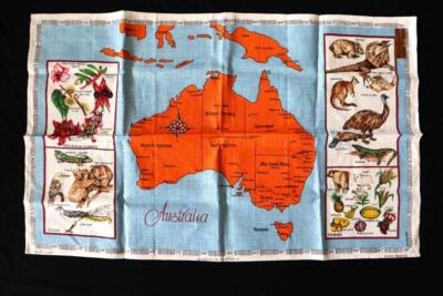 Vintage Unused Linen Table linen Map Of Australia 31
