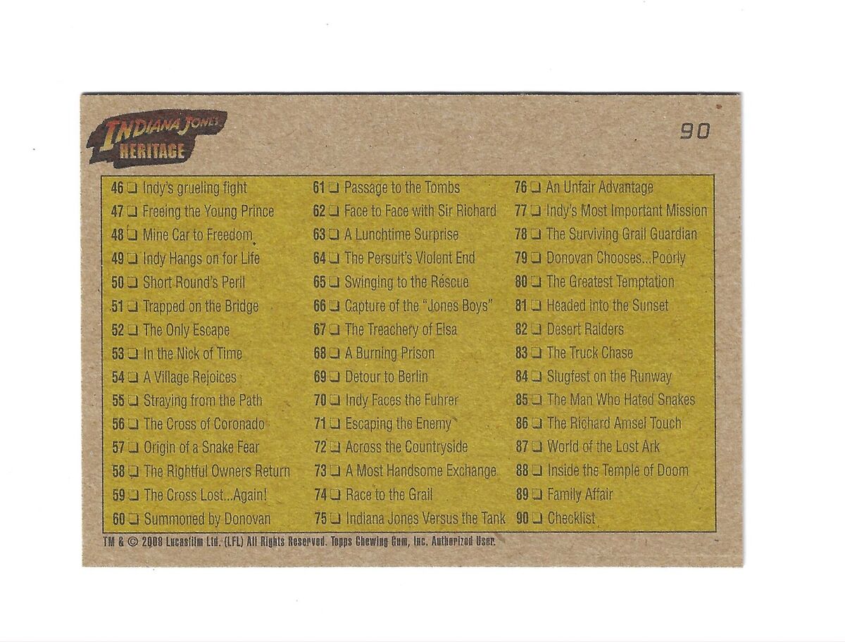 2008 Topps Indiana Jones Heritage Checklist, Trading Cards Details