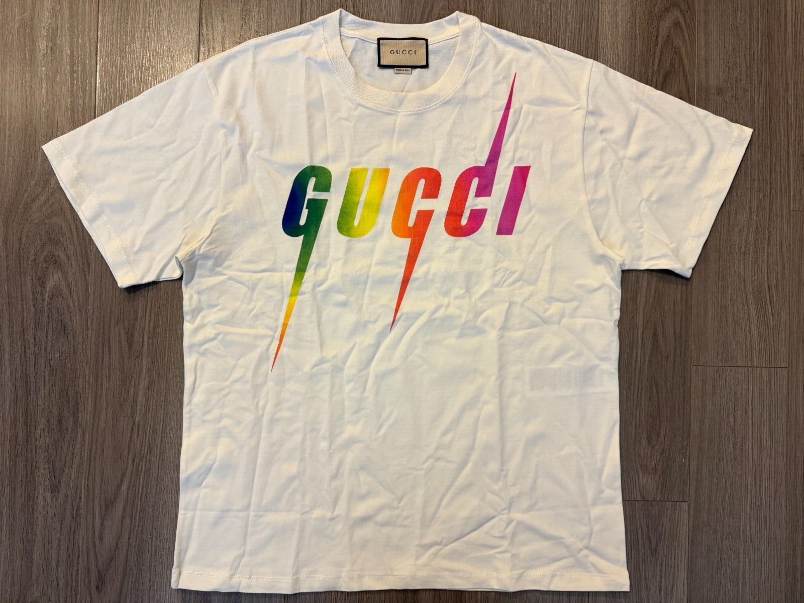 Gucci Off White Cotton Jersey Printed Tee Shirt Size L