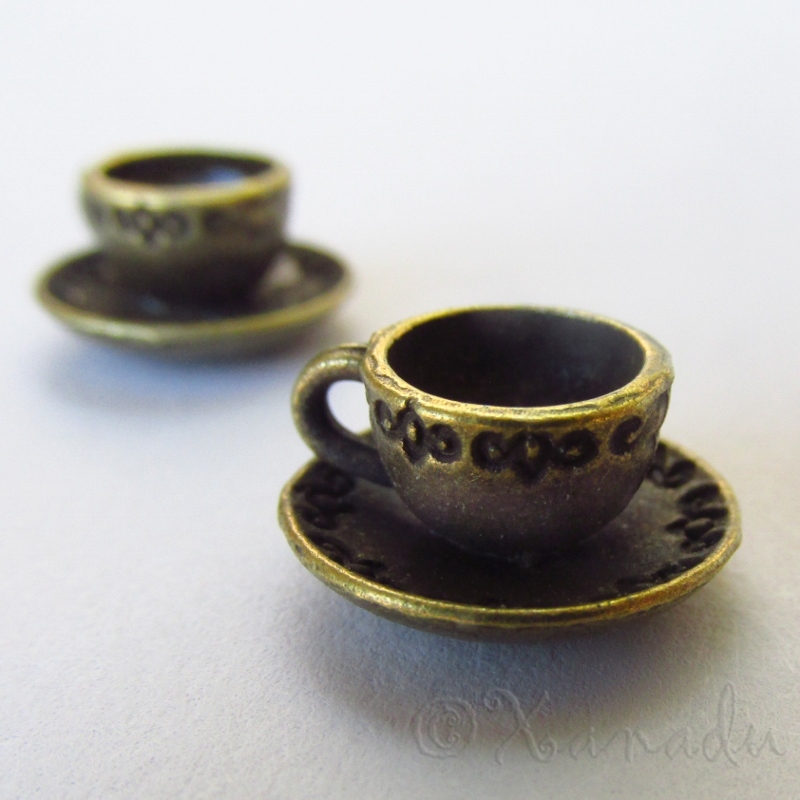 Teacup Charms 14mm Antiqued Bronze Tea Pendants C1793 10, 20 or 50PCs