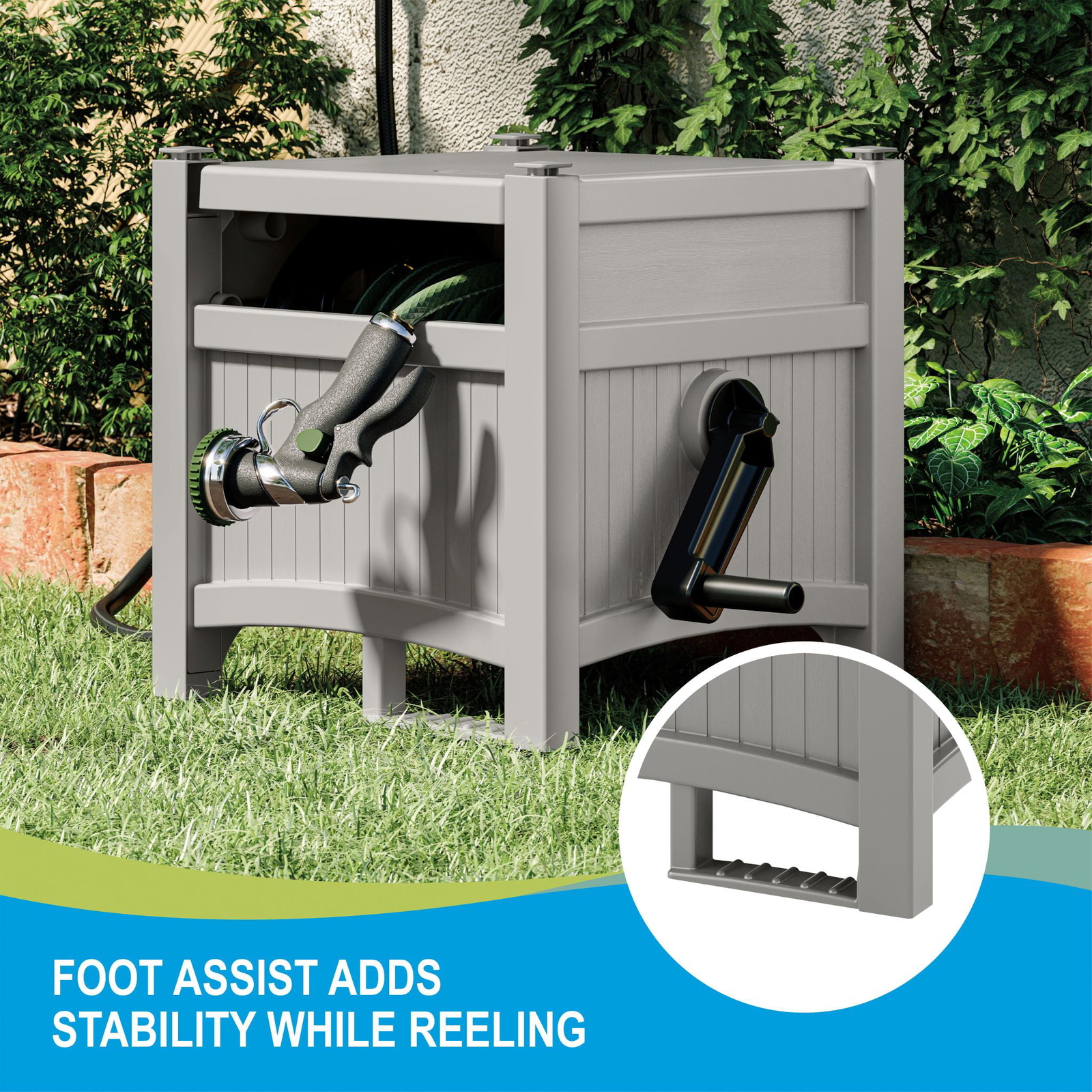 100 ft. Hose Hideaway Hose Reel Storage Box Bin Holder Container Outdoor Garden