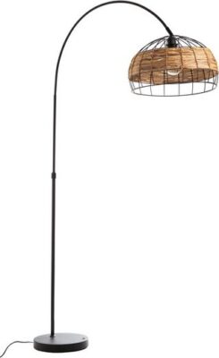 Nino Bogenleuchte Panama Metall schwarz Gras Geflecht modern 1 Flamig verstellba