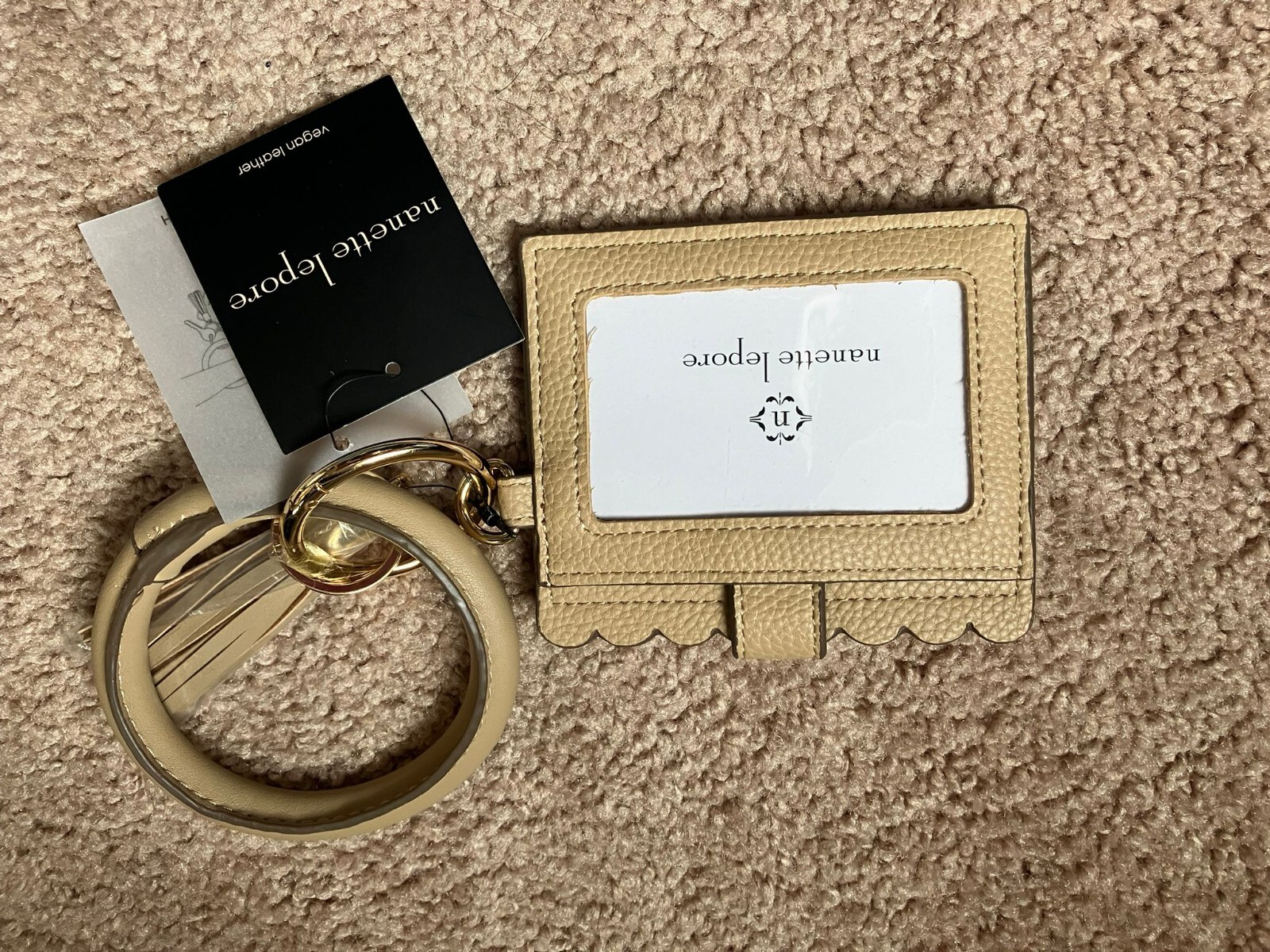 Slim leather card holder in light brown with free bracelet | Compact wallet-image