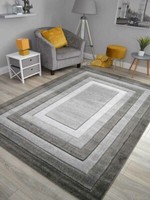 Grey Silver Rugs Modern Small Large Thick Soft Floor Mat Plain Centre Border Rug