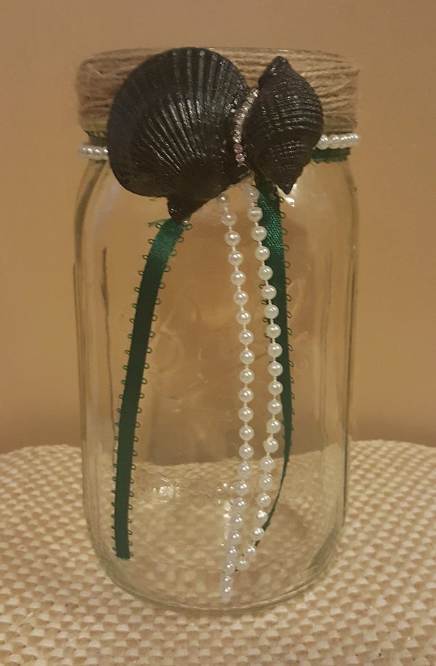 Centro de mesa de boda tarro de albañil con pedrería decoración de playa tema de playa boda  Foto 2 de 4