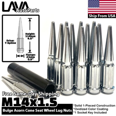 32x Chrome 14x1.5 Spike Lug Nut Fit Chevy C2500 C3500 K2500 K3500 Express 4500