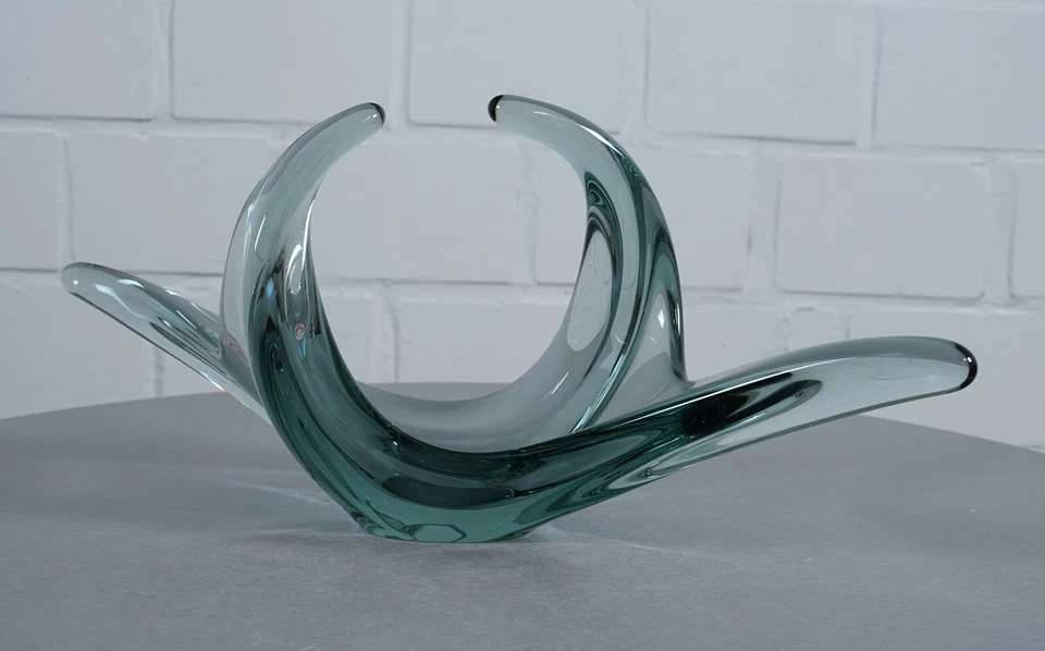 edle Fondeen En Glas Schale Obstschale organisch Zipfelglas Turmalin 1960er J. - Bild 2 von 4