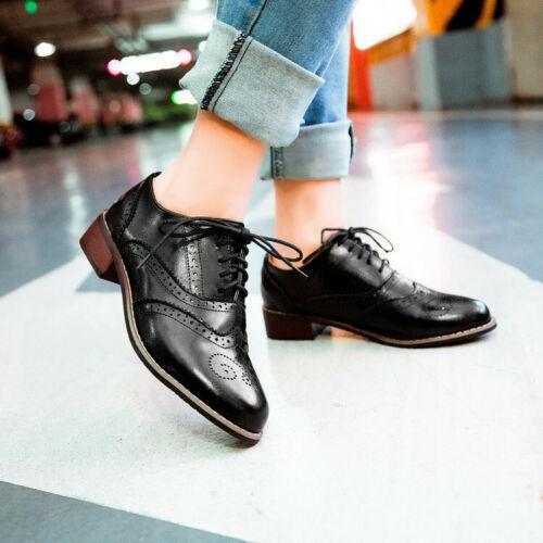Women's Retro Splicing Brogues Low Heel Mary Jane Lace Up Shoes