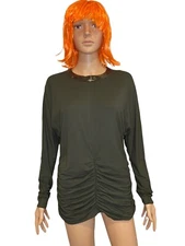 W by Worth Women Breen Long Sleeve Ruched Top Size M Crew Embellished Neck New