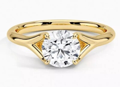 April Round Lab Grown Diamond 14K Gold Mother Solitaire Prong Boho Ring Jewelry