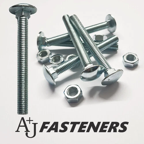 A & J FASTENERS COACH CARRIAGE BOLTS CUP SQUARE BOLT SCREWS + HEX NUTS M6 M8 M10 M12