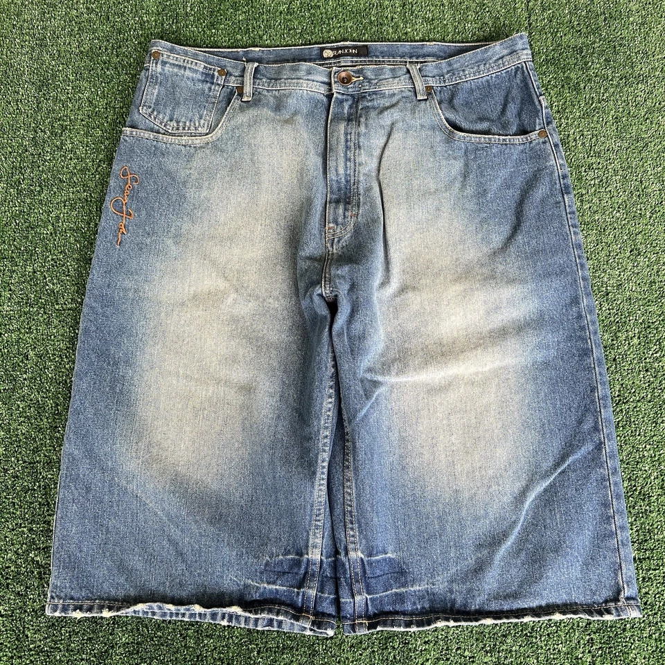Pantalones Cortos De Colección Y2K Para Hombre Sean John Pierna Ancha Azul Patín Denim 41x16" Estilo JNCO Foto 3 de 4