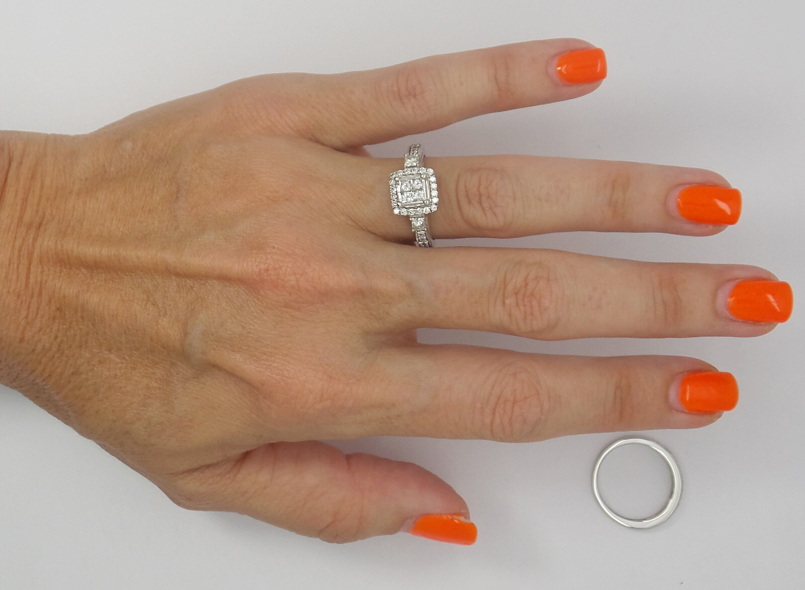 1CT Natural Diamond Halo Engagement Wedding Ring Bridal Set 10K White Gold Band