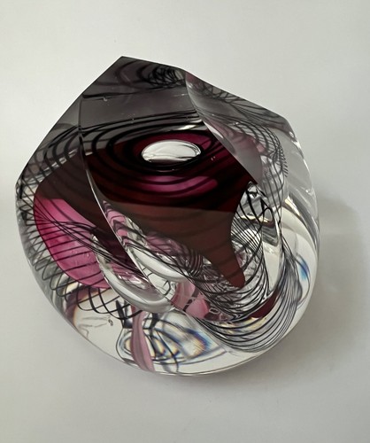 Hal David Berger Faceted Abstract Pink/Black Art Glass Paperweight SIGNED/DATED - Picture 3 of 20