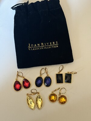Joan Rivers Vintage Multi-shaped Colorful Rhinestone Earrings Stamped