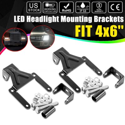 2x 4x6'' Inch Square LED Headlight Work Lamp Mounting Y-Brackets Black Universal