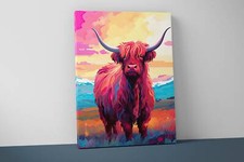 Highland Cow Wall Art - Farmhouse Wall Decor - Highland Cow Canvas - V2
