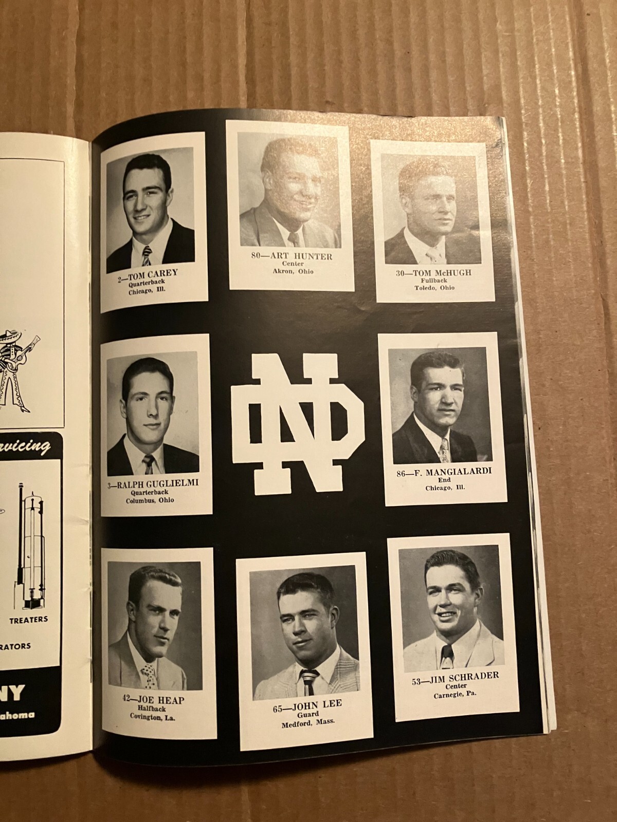 1953 COLLEGE FOOTBALL SOUVENIR PROGRAM NOTRE DAME at OKLAHOMA, SEPT 26