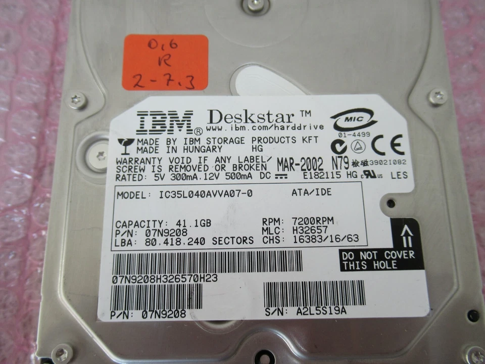 IBM IC35L040AVVA07-0 Hard Disk Lba 80.418.240 Sectors - Image 2 of 4