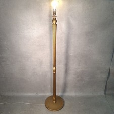 Standard Floor Lamp Vintage Gold Wooden Fluted Column Tall Light