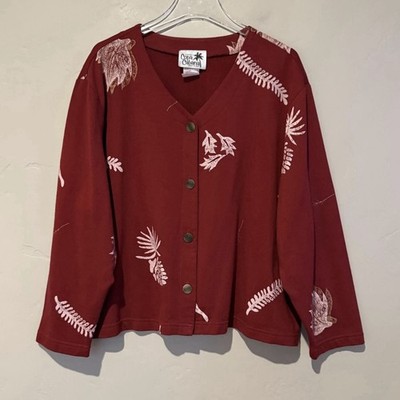 Copa Cabana Top Womens 2X Maroon Boho Artsy Cardigan V Neck Button Front Y2k 90s