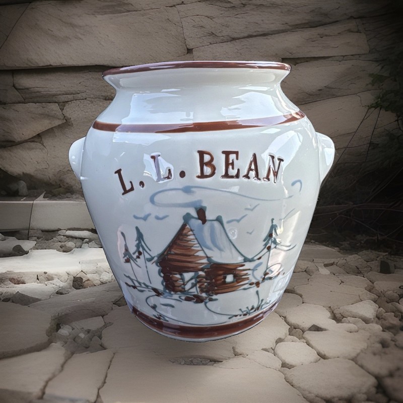 Rare L.L. Bean Vintage Crock Double Handled Pot Brown & Tan